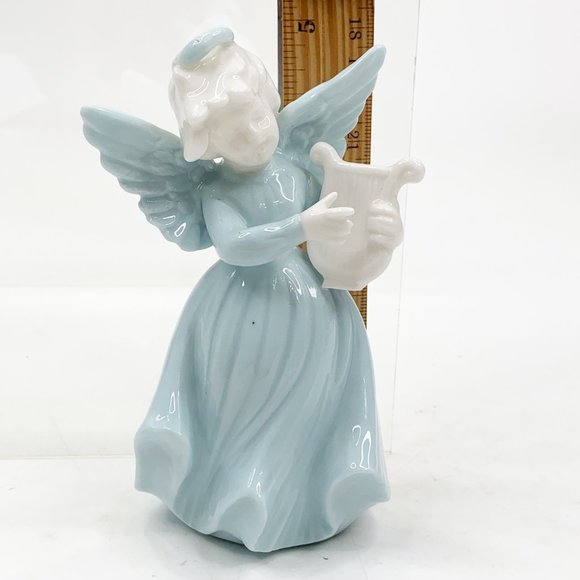 Vintage Ardalt Lenwile Angel Playing Harp Figurine Verithin Porcelain Light Blue - Picture 2 of 11